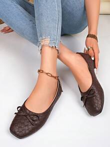 Women's Summer New Fashion Flat Shoes, Hollow-Out Buckle Design, Comfortable Wear, Suitable For Travel, …Vacation, Mother's Day,Ballet Flat - Brown - View 3