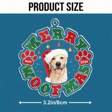 客製化狗狗照片聖誕飾品 寵物姓名壓克力樹掛飾 Merry Woofmas 狗媽媽禮物 - 彩色 - 查看 4