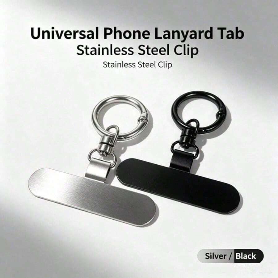 Phone Lanyard Metal Tab, 360° Swivel Key Ring, Stainless‑Steel Clip For Universal Phone Case, Silver & Black Available - Multicolor - View 1