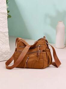 1pc Women's Elegant Solid Color Nylon Fabric Multi-Pocket Crossbody Bag, Minimalist Lightweight Design, Suitable For Shopping, Outdoor, Vacation, Commuting, Work, High-End Mommy Bag - Multicolor - View 6