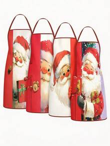 4pcs Christmas Apron, Featuring A Picture Of Santa Claus. Suitable For Cooking In The Kitchen. Ideal For Creating A Festive Atmosphere. A Great Gift To Give To Friends. - Multicolor - View 1