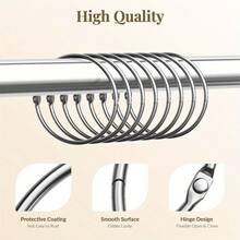 10pcs Metal Shower Curtain Rings, Anti-Drop Round Shower Curtain Hooks, Rust-Proof Shower Curtain Rod Hooks, Smooth Sliding Shower Curtain Rings, Easy Installation, Bathroom Shower Curtain Accessories, Suitable For Standard Shower Curtain Rods - Silver - View 2