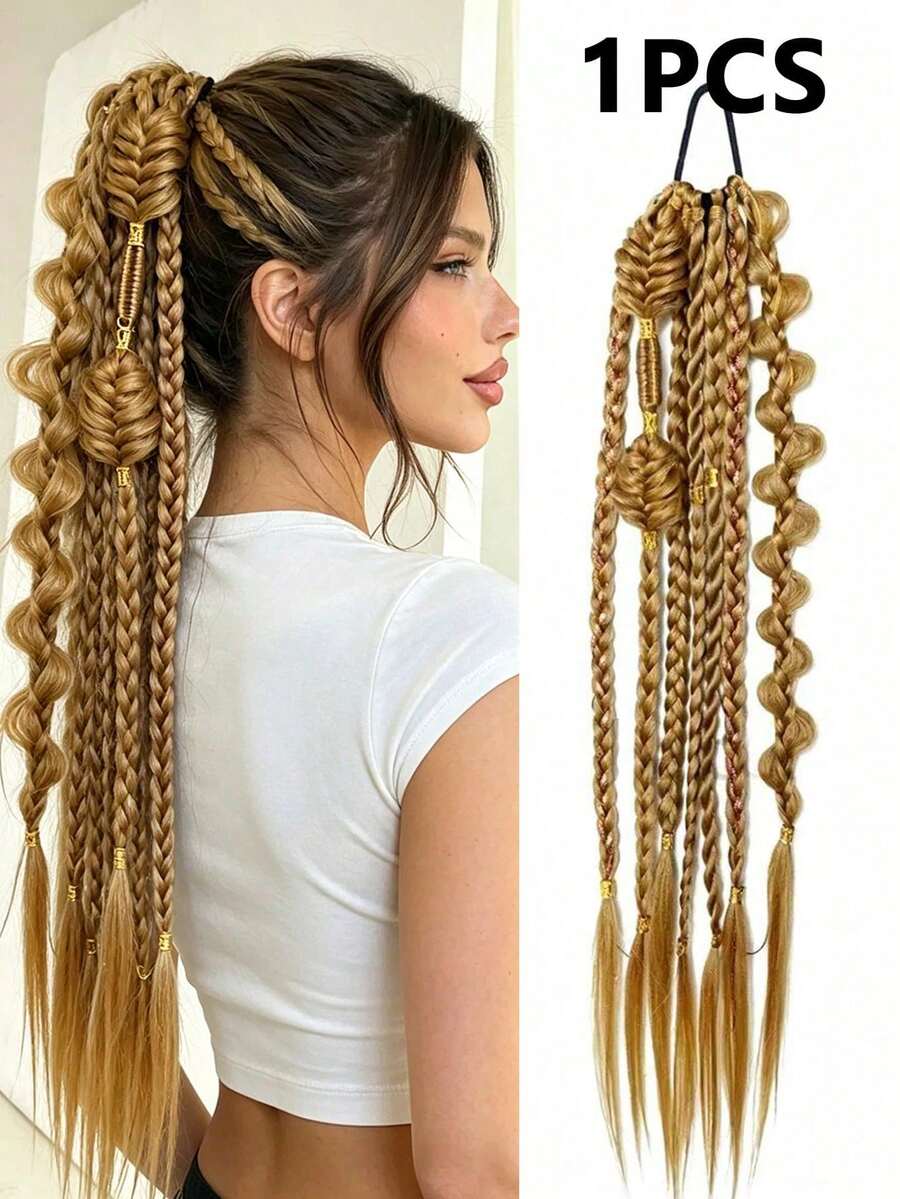 Handmade Mixed Color Bubble Twist Hair Extensions, Vacation Style Women's Hair Piece, Suitable For All Hair Types, 24 Inch