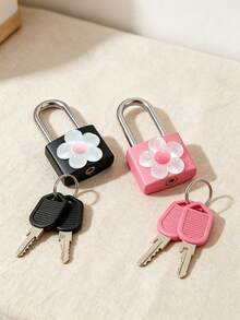 Small Luggage Padlock, Metal Key Padlock, Metal Mini Padlock With Cute Transparent Flower Decoration, 2 Keys Included, Small Combination Lock, No Assembly Required, Suitable For Luggage, Pencil Case, Backpack, Travel Accessories, School Locker, Sports Locker, Fence, Toolbox, Perfect For Graduation Season, Back To School, Teacher's Day Gift, Travel Accessory - Multicolor - View 1
