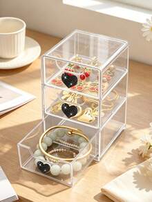 ElegantShining Heart-Shaped Desktop Storage Box With 3 Drawers, Suitable For Office And Vanity | Transparent Office Supplies Storage Drawer, Desktop Organizer Box, Suitable For Cosmetics, Jewelry, Crafts, Beads, Pens And Stationery - Multicolor - View 2