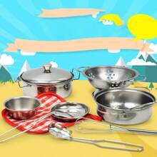 1 Set (11 buah) Mainan Dapur Mini Realistis dari Baja Tahan Karat, Peralatan Memasak untuk Bermain Peran Anak, Hadiah Permainan Peran Interaktif untuk Anak Laki-laki dan Perempuan, Mainan Memasak Edukatif, Set Peralatan Dapur - MultiWarna - View 7