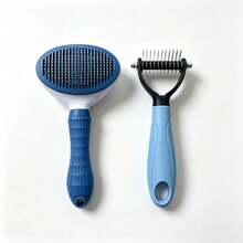 2-In-1 Pet Grooming Comb Set, Double-Sided De-Matting Comb & One-Click Self-Cleaning Slicker Brush, Hair Removal Tool For Cats And Dogs, Pet Shedding Cleaning Grooming Accessories - Multicolor - View 12