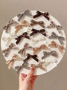 6/12/24 Pieces Of Coffee Colored Small Bow Hair Clip Hair Accessory Versatile (Color Random) - Multicolor - View 6