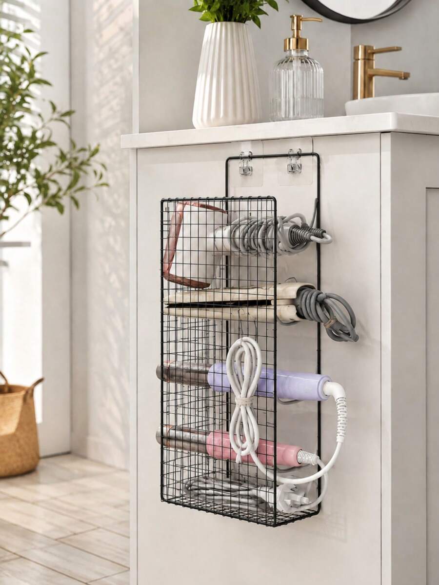 4-Tier Hair Tool Organizer – Drill-Free, Wall-Mountable Or Countertop-Ready. Features A High-Capacity, 4-Compartment Design To Store Hair Dryers, Curling Irons, And Straighteners; Includes Hooks To Help Save Vanity Space - Multicolor - View 1
