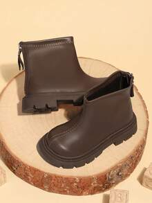 Girls' Vintage Maillard Brown Back Zipper Thick Sole Ankle Boots, Suitable For Autumn/Winter Daily Wear, Vintage Outfits And Party Outings - Brown - View 6