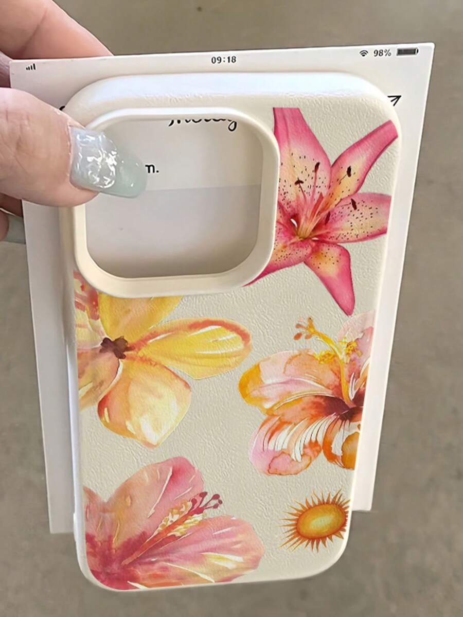 1件裝 粉黃百合鮮豔花卉美學圖案 霧面荔枝紋理 全包覆鏡頭 TPU 防摔時尚手機殼 相容 iPhone 11 12 13 14 15 16 17 Pro Max/Plus A56/55/54/53/52/51 S25/24/23/22/21 系列 防指紋保護殼 - 彩色 - 查看 1