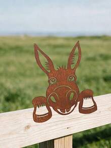 Rusted Metal Donkey Head Garden Stake/Fun Farm Animal Wall Decor For Outdoor Rustic Style (Suitable For Yard, Fence, Patio And Lawn)/Rusted Metal Donkey Garden Stake/Rustic Farm Animal Fence Decoration - C - View 5