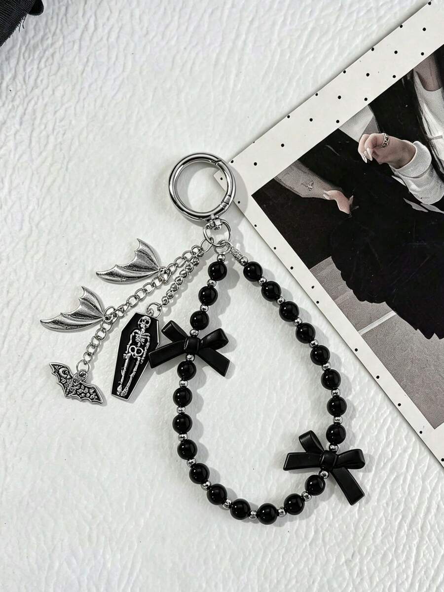 1pc Halloween Coffin Bat Wings Bow Keychain Bag Charm - Multicolor - View 1