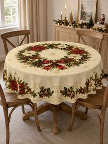 1 chiếc khăn trải bàn hoa Giáng Sinh thanh lịch, khăn trải bàn hình chữ nhật bằng polyester với họa tiết vòng hoa trung tâm, hoa trạng nguyên, ruy băng vàng và quả thông, phù hợp trang trí nhà bếp, trang trí nhà cửa, trang trí phòng, trang trí Giáng Sinh tại gia và trang trí lớp học - Nhiều màu - Xem 18