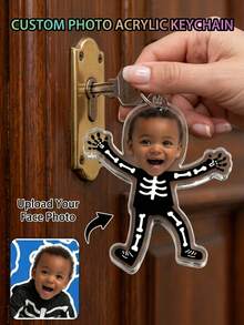 Custom Photo Acrylic Keychain Personalized Funny Face Picture Keychain Clear Acrylic Skeleton Costume Bag Charm Trick Or Treat Halloween Gift - Multicolor - View 3
