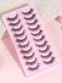 MAANGE 10 Pairs Natural Curly Thin Full Eye False Eyelashes, Natural Eyelashes, Cat Eye Style Extended Tail Eyelashes, Suitable For Daily Wear, Suitable For Parties And Holidays, Strip False Eyelashes - Black - View 2
