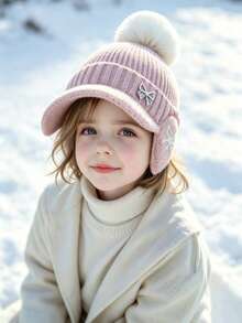 New Autumn/Winter Small Delicate Pearl Bow Knitted Hat, Suitable For All Occasions, Girls' Large Head Circumference Ear-Protective Knitted Hat - Multicolor - View 3