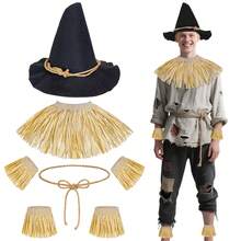 7-Piece Halloween Scarecrow Costume Accessories, Adult Wizard Scarecrow Set Including Scarecrow Hat, Halloween Role Play Outfit (7-Piece Set) - Multicolor - View 1