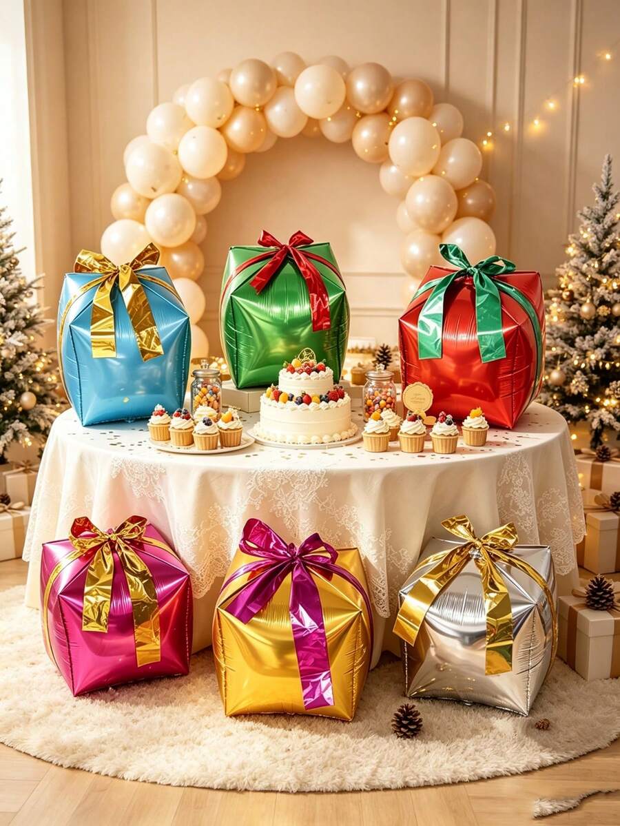 3 قطع صندوق هدايا عيد الميلاد مع بالونات عشوائية، ديكور عيد الميلاد، خيار مثالي لحفلة عيد الميلاد وأعياد الميلاد وديكور المنزل الداخلي - مشاهدة 1
