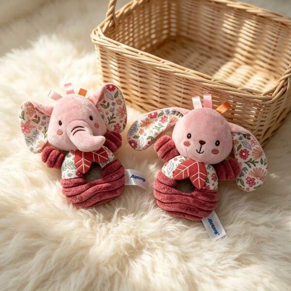 BBSKY 1 buah Boneka Mainan Kerincingan Hewan Berwarna Merah Muda untuk Bayi Laki-laki dan Perempuan, Boneka Plush untuk Bayi Baru Lahir, Cocok Sebagai Hadiah untuk Bayi Baru Lahir