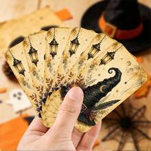 50Pcs Vintage Magic Witch Hat Halloween Gift Tags With String - Rustic Spooky Pumpkin & Magic Lantern Present Wrapping Labels - Autumn Party Favor, Fall Halloween Decor, Treat Bag & DIY Craft Hang Tags - A - View 7