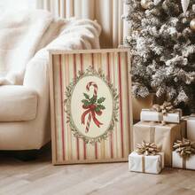 1pc Framed/Unframed Retro Candy Cane Christmas Holiday Canvas Poster Vintage Striped Traditional Xmas Festival Wall Art Print Kitchen Farmhouse Decor Painting For Apartment,Living Room,Bedroom,Modern Home Decoration - A - View 4