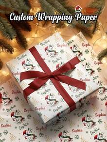 Personalised Funny Patterns And Text Wrapping Paper, With Santa Claus, Santa Hat Pattern, Multiple Colors, Suitable For Birthday, Anniversary, Christmas, Party, Holiday. - Multicolor - View 2