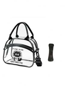Insulated Lunch Bag With "Everything Is Fine" Print, Coffee Cup Design Portable Transparent Lunch Bag, PVC Material, Fashionable Portable Lunch Box Bag, Large Capacity Lunch Bag, Lunch Bag For Office Workers And Students, Multi-Functional Travel Storage Bag, Suitable For All Seasons, Reusable Transparent Snack Storage Tote Bag, Suitable For Outdoor Picnic Camping Travel, Includes Matching Utensil Storage Bag - Multicolor - View 17