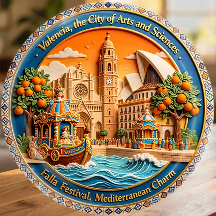 Valencia City Of Arts And Sciences Fallas Bloom And Orange Trees By The Mediterranean Magnet Where Every Plaza Dances With Fire And Joy Keepsake For All Metal Surfaces Throughout The Home - A - View 1