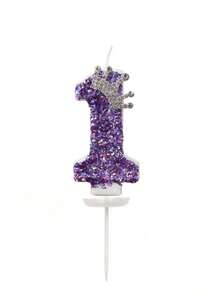 1 Set Purple Sparkling Crown Shaped Numeral Birthday Candles With Exquisite Decorative Elements, Suitable For Decorating Birthday Parties And Family Gatherings - Multicolor - View 5