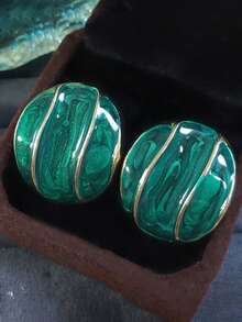 1 Pair Daily Wear Stud Earrings For Women, Wedding Engagement Party Jewelry, Valentine's Day Gift - Golden Yellow + Green - View 2