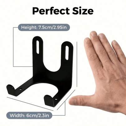 1pc Black Metal Wall-Mounted Tool Hook, Multi-Functional Storage Hanger, Kitchen And Bathroom Tool Organizer Bracket