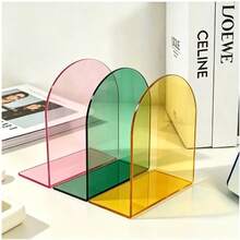 1pc/2pcs Transparent Colored Acrylic Bookends, Thickened Non-Slip Transparent L-Shaped Desktop Magazine Book Holder, Office Desk Organizer, Adjustable Space-Saving Design, Suitable For Home, Office, School, Back To School Season, Home Decor - Multicolor - View 16