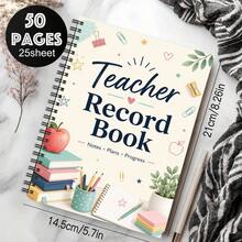 1PC A5 Teacher Record Book Spiral Notebook, 50 Pages/25 Sheets, Book Apple Pencil Clip And Botanical Journal For Class Records, Lesson Plans, Progress Tracking And Teacher Gifts - A5 - View 8