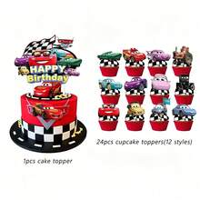 Hasbro Red Cars Theme Birthday Party Banner, Cake Toppers, Background Decoration Supplies - View 6