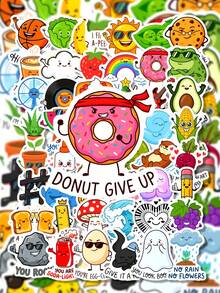 50Pcs Fun Pun Cartoon Stickers, Anthropomorphic Fruits, Vegetables And Food With Humorous English Pun Text Patterns, Suitable For Journal, Water Bottle, Luggage, Notebook, Storage Box - Multicolor - View 4