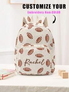 1pc Customized Embroidered Name Cartoon Star & Football Pattern Backpack, Can Be Customized According To Your Unique Design, Perfect For Children, Print Your Own Name Or Your Sister's And Classmates' Names As A Gift To Give To Others - Multicolor - View 3