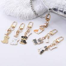 Cute Enamel Dog Keychain With Bone Charm, Gold-Tone Pet Lover Bag Pendant, Y2K Purse Backpack Accessory, Everyday Gift - Multicolor - View 11