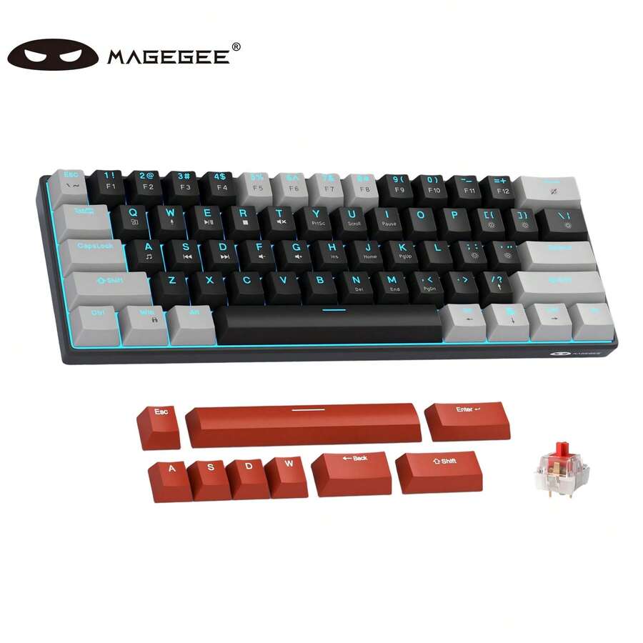 MageGee Star61 Mini Gaming Mechanical Keyboard, 60% Layout 61 Keys, Blue LED Backlight, Wired NKRO Multi-Device Gaming Keyboard, Optional Red/Blue/Brown Switches, Suitable For Laptop PC Gamers