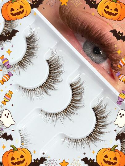6 Pairs Brown Faux Mink False Eyelashes, Transparent Band, Thin Dense Cat Eye Makeup, Fluffy Natural, Transparent Band, 3D Curly, Dense Full Strip False Eyelashes, Makeup Tool, False Eyelashes, Eyelashes, False Eyelashes,Halloween