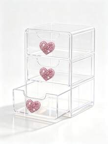 ElegantShining Heart-Shaped Desktop Storage Box With 3 Drawers, Suitable For Office And Vanity | Transparent Office Supplies Storage Drawer, Desktop Organizer Box, Suitable For Cosmetics, Jewelry, Crafts, Beads, Pens And Stationery - Multicolor - View 12