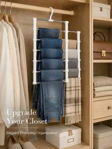 Space-Saving Multi-Layer Pants Hanger, Foldable Plastic Closet Organizer With Non-Slip Storage Bars, Easy Assembly Trouser Rack For Jeans, Leggings, Slacks And Casual Pants, Wardrobe Storage For Bedroom, Dorm, Apartment And Seasonal Organization - Multicolor - View 9