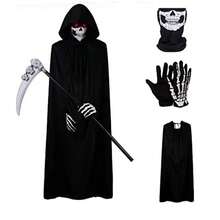 Halloween Horror Ghost Phantom Adult Cosplay Costume | Men's Hooded Robe Cloak Scythe Mask Gloves - Multicolor - View 2
