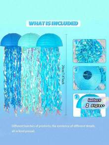 3pcs Gradient Blue Jellyfish Paper Lanterns, Ocean Theme Hanging Decorations, Underwater Style, Suitable For Mermaid Party, Birthday, Baptism, Wedding Wall Decor - Pink - View 2