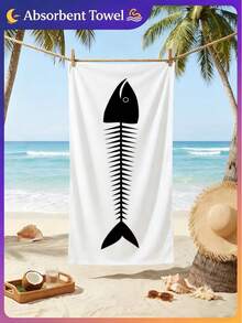 1pc Fish Bone Pattern Beach Towel, Sardine Lightweight Bath Towel, Suitable For Beach Bathing, Pool Party, Personalized Beach Gift, Summer Beach Gathering, Creating Summer Atmosphere, Beach Art Decor, Vacation Gift, Travel, Camping, Backpacking And Holiday Use. - Multicolor - View 1