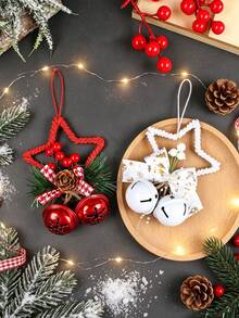 1pc Christmas Star Bell Hanging Ornament, Hemp Rope Wrapped Frame With Pine Cone, Christmas Tree Decoration, Christmas Home Decor, Suitable For Christmas Tree, Window Display, Holiday Party And Winter Festive Atmosphere - Multiple Colors and Styles - View 4
