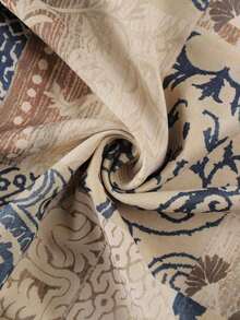 Plus Size Bohemian Vintage Print Flowy Blouse For Women With V-Neck, Short Sleeves And Ruffle Hem - Brown - View 5