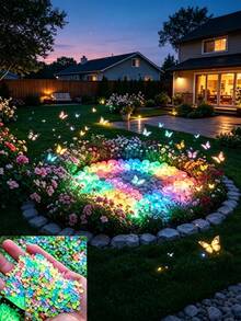 1000pcs/Bag Fluorescent Glow Resin Pebbles, Fluorescent Glow Stones, Suitable For Garden Landscape, Aquarium Fish Tank Bottom Sand, Vase Tank Filling, Glow Under Black Light - Multicolor - View 2