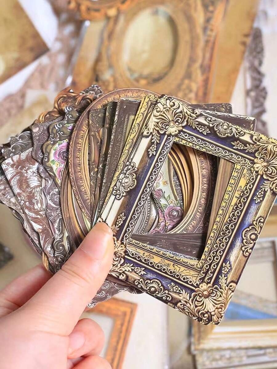 Frame Sticker Pack 2D Flat Vintage Sticker Cutout Frame Decor Sticker Junk Journal Supplies Scrapbooking Collage Materials Planner Creative Stationery(Random Style) - A - View 1