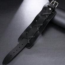 1 Pc Vintage Punk Genuine Leather Bracelet Bangle For Men Handmade Leather Wristband Punk Jewelry Male Bracelets - Leather Bracelet - View 10